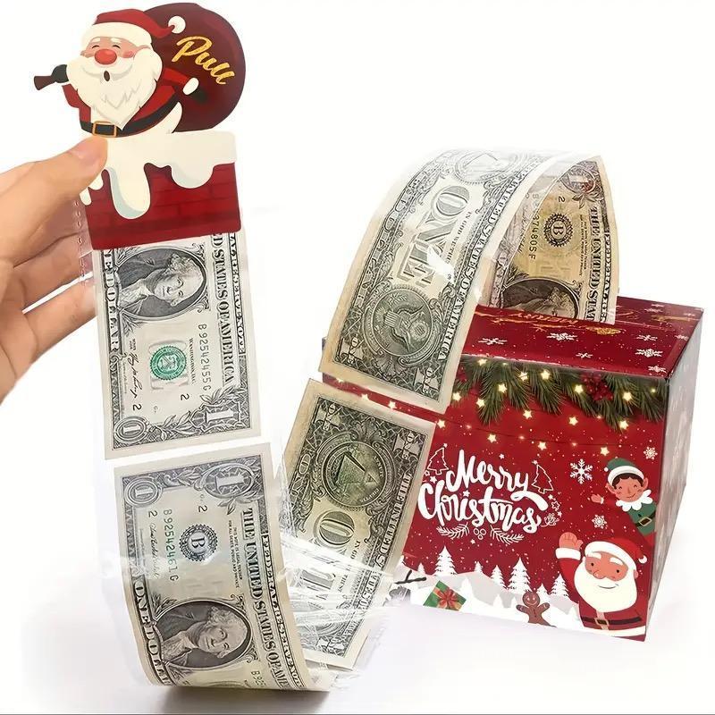 Christmas Themed Money Box, 1 Count SurpriseMoney Gift Box with Santa Claus Pattern,Creative Money Storage Box for Holiday PartyBirthday Festival