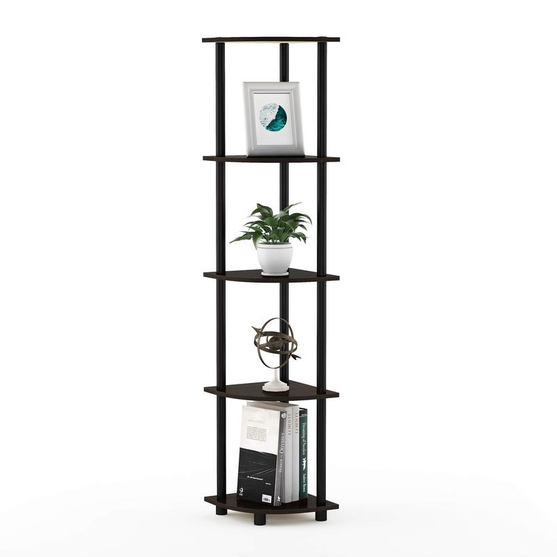 HOMLUX Turn-N-Tube 5-Tier Corner Display Rack – Dark Brown Grain Black, Multipurpose & Stylish