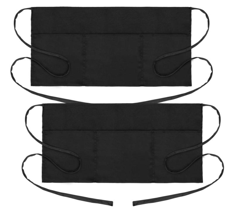 2 pack Waitress Apron - Server Aprons with 3 Pockets - Water & Oil Resistant Waist Apron with Pockets - Black Aprons For Servers - Half Aprons For Women with Pockets - 12 Inch