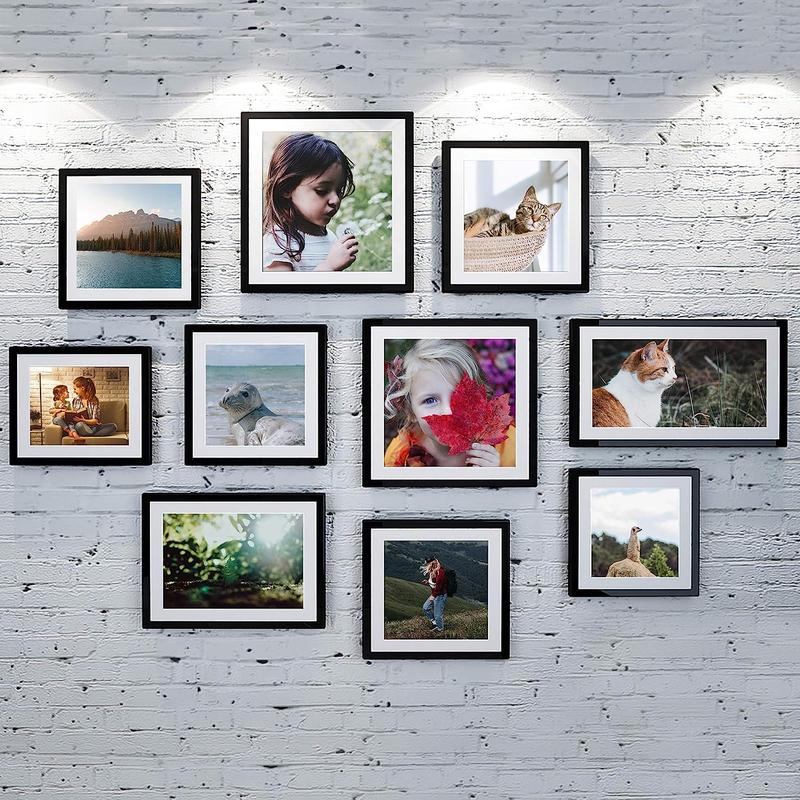 upsimples 8x10 Picture Frame Set of 10, Display Pictures 5x7 with Mat or 8x10 Without Mat, Frames Collage for Wall or Tabletop Display, Black Decor