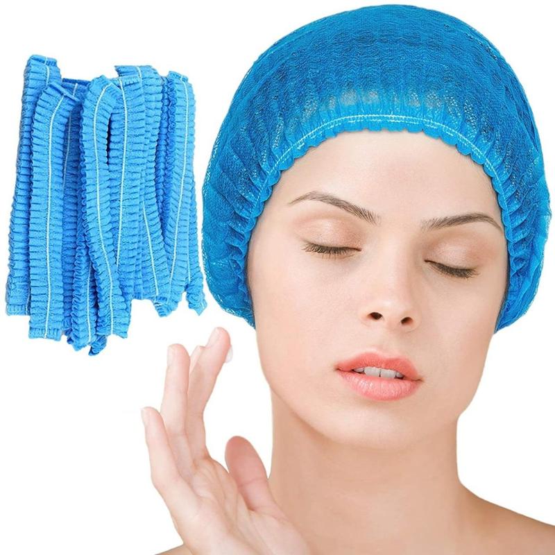 Disposable Bouffant Caps 100 Pcs 21inches Hair Net  Elastic Dust Cap for Food Service, Kitchen Head Cover (Blue)(Creative Home) Shower