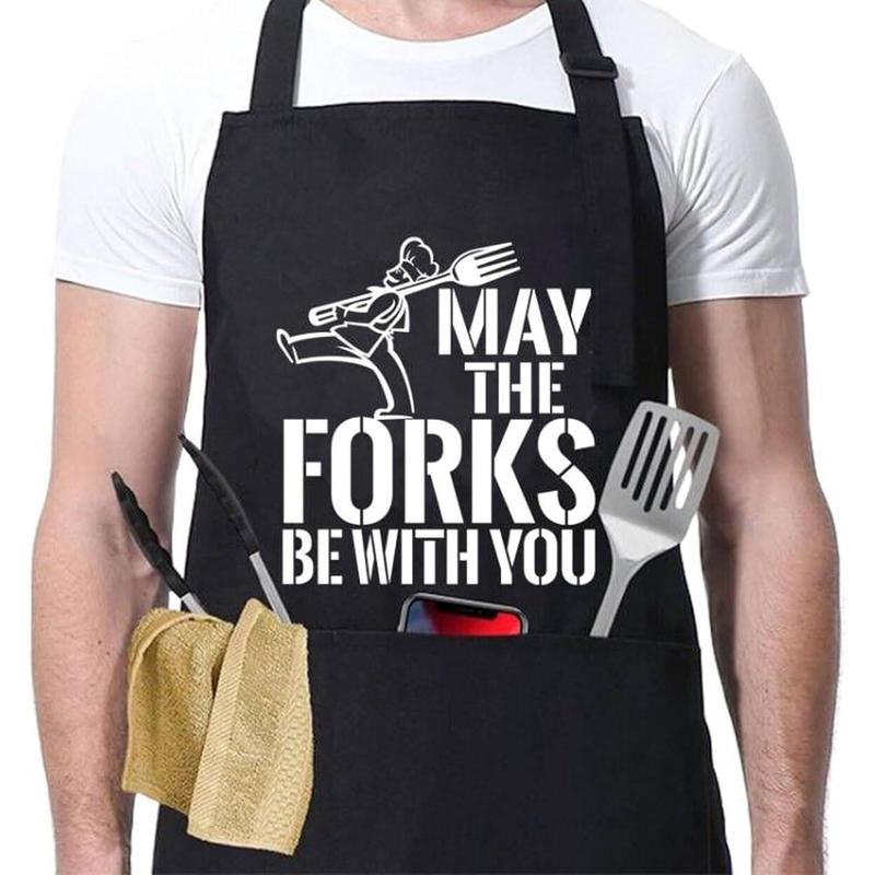 Funny Aprons For Men,Black Apron With Pockets Mens, For Kitchen Cooking, Bbq, Baking, Gifts For Husband, Dad