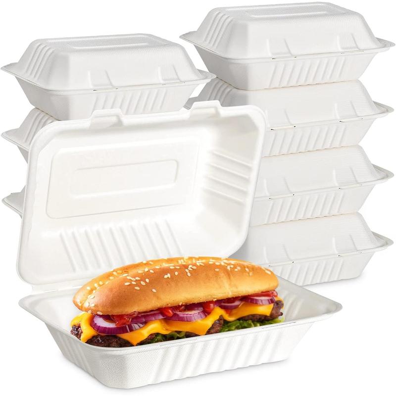 Clamshell Take Out  Container 75 Pack, 9 x 6 Compostable To Go Containers, Disposable To Go Boxes Heavy Duty, Biodegradable  Containers With White Bagasse