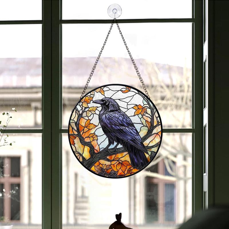 Raven Faux Stained Glass Suncatcher, Gothic Crow window hangings for garden, House Decoration, House Decor, Housewarming Gift