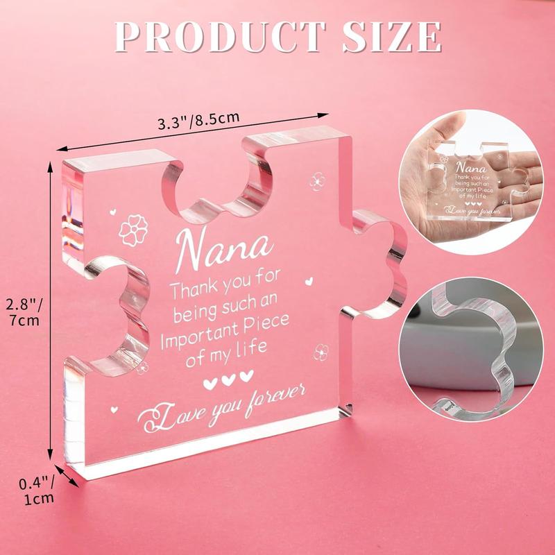 Nana Gifts Acrylic Puzzle Plaque - Christmas Birthday Gifts for Nana 3.35 x 2.76 Inch Desk Decorations - Mothers Day Anniversary Card Gifts for Nana Grandma Grammy Grandmother