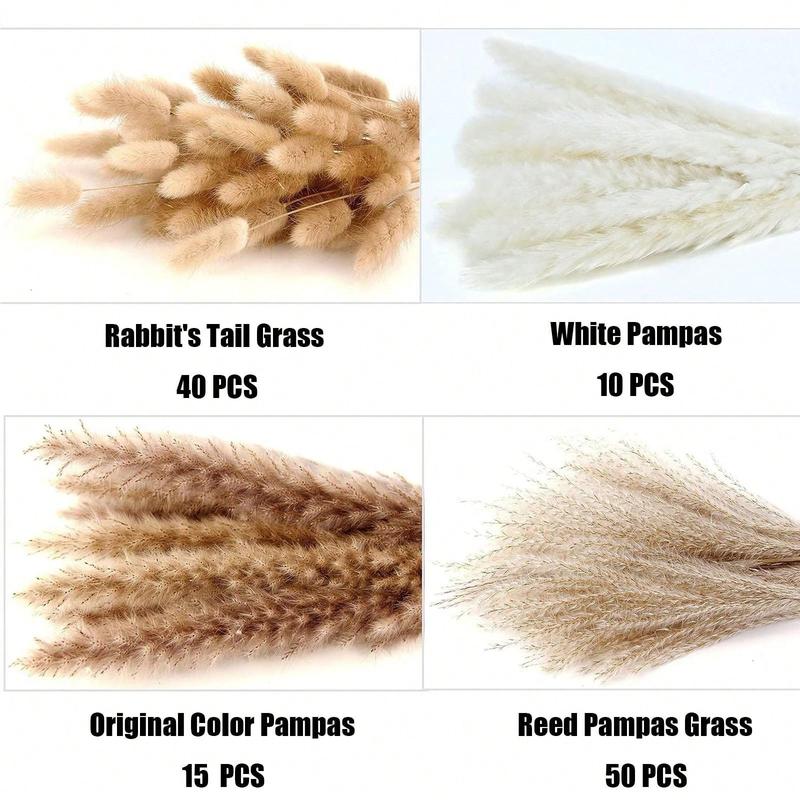 115Pcs Of Dried Pampas Grass Decoration, Pampas Grass Includes Rabbit Tail Dried Flowers, Reed Grass Bouquet For Wedding Boho Flowers Family Dining Table Decoration, Country Farmhouse Party Christmas Thanksgiving Valentine's Day Decoration Bouquet