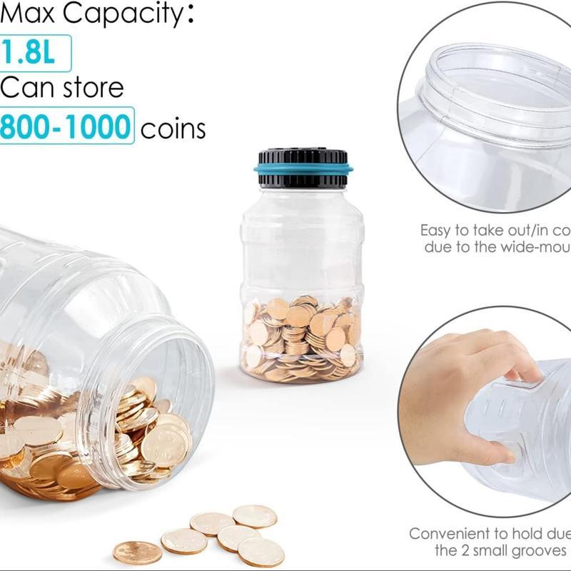 Digital Counting Coin Bank，Battery-Free Money Jar，Savings Bottle for Boys & Girls Gifts ，Room Decor & Seasonal Gifts，Piggy Bank for Budgeting