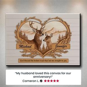 C24 Deer Love Mountains 2 Names, Couple Anniversary Gift For Wife Husband Personalized Canvas - Custom Photo, Map, Couple Name, Date Decor Matte