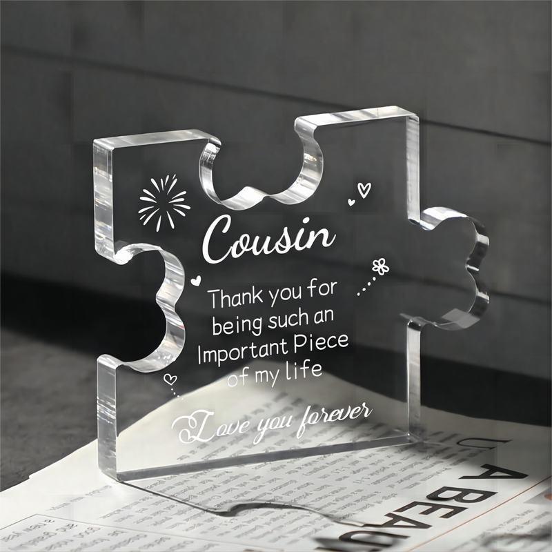 Transparent Acrylic Puzzle Design Ornament, 1 Count Thank you Cousin Themed Design Desktop Ornament, Thank you Gift for Weddings, Retirements, Holidays