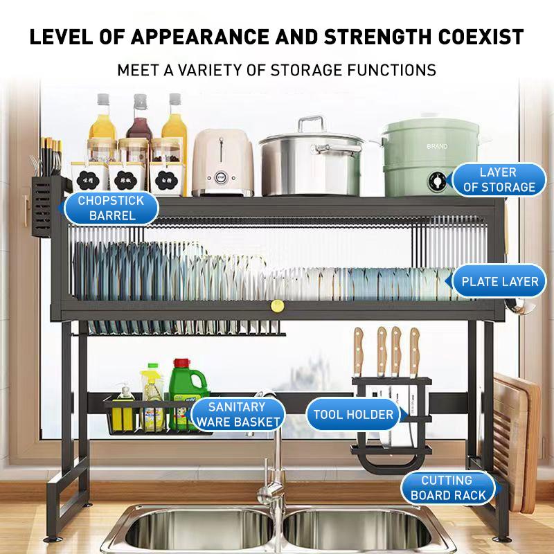 [24 ship]Kitchen storage rack, kitchen tableware rack, stainless steel tableware rack, 75-95-105cm cross sink kitchen tableware rack