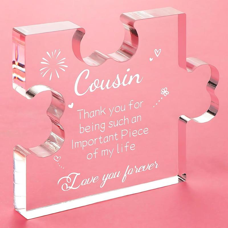 Transparent Acrylic Puzzle Design Ornament, 1 Count Thank you Cousin Themed Design Desktop Ornament, Thank you Gift for Weddings, Retirements, Holidays