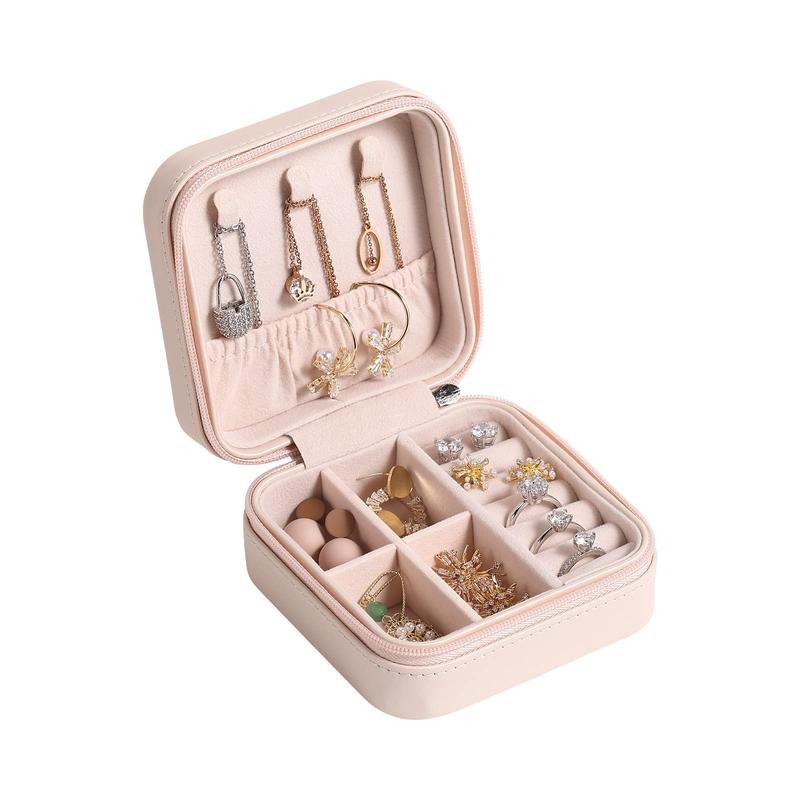 Travel Jewelry Box, Small Jewelry Box Portable Jewelry Travel Storage Display Organizer Box for Rings Earrings Necklaces Bracelets, Gift for Women, Pink