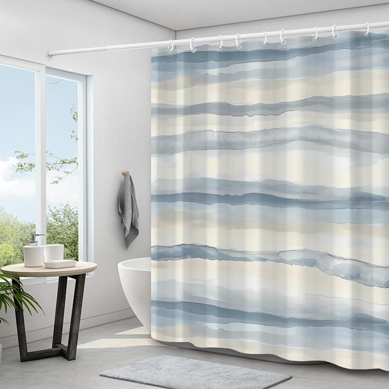 Striped Pattern Shower Curtain, 1 Count Modern Abstract Bathroom Decoration Waterproof Fabric Shower Curtain with 12pcs Hooks, Bathroom Supplies for Home Dormitory Salon Hotel