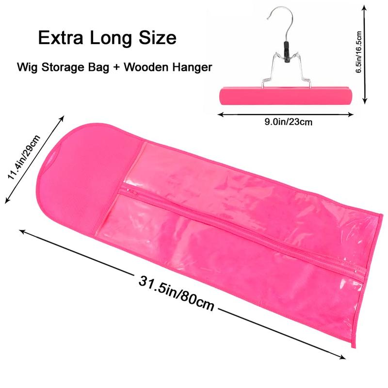 2Pcs Hair Extension Holder, Extra Long Wig Storage Bag with Hanger, Wig Storage for Multiple Wigs Hairpieces, Portable Wig Bags Storage Style Hair Travel Hair Extensions Bag (31.5 Inch, 2Pcs Pink)