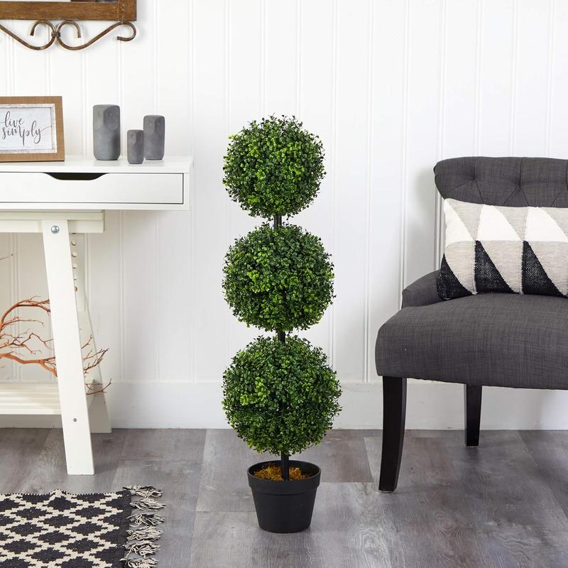 Nearly Natural 3ft. Artificial Triple Ball Boxwood Topiary Tree (Indoor Outdoor) T2021, Green