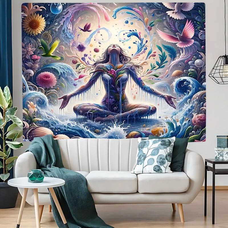 Meditative Dream Woman Pattern Tapestry, 1 Count Colorful Wall Hanging Blanket, Wall Art Decor for Home Living Room Bedroom Office