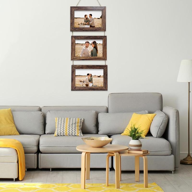 4x6 Wall Hanging Picture Frames Collage with 3 Opening Rustic Brown Frames