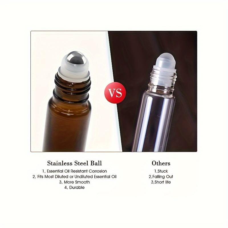 5 10 ml Essential Oil Glass Roll-on Bottle, 10pcs set Leak-proof Roll-on Dispenser with Stainless Steel Ball, Storage Bottle for Travel and Sample Use