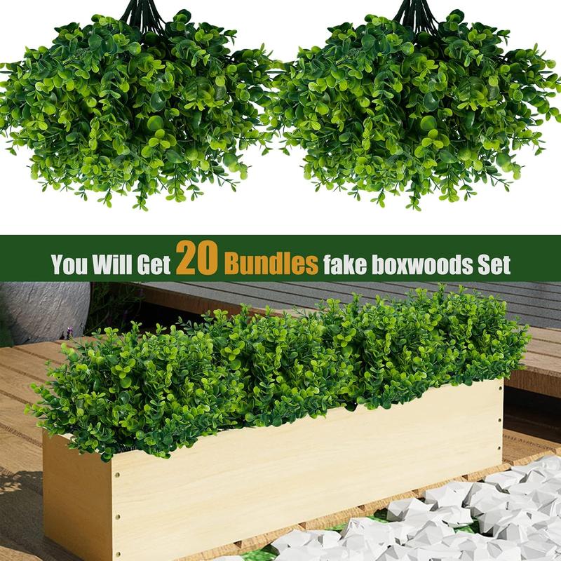 Artificial Boxwood Shrubs, 20pcs set UV-resistant Faux Boxwood Shrubs, Decorative Plants for Outdoor & Indoor Decor