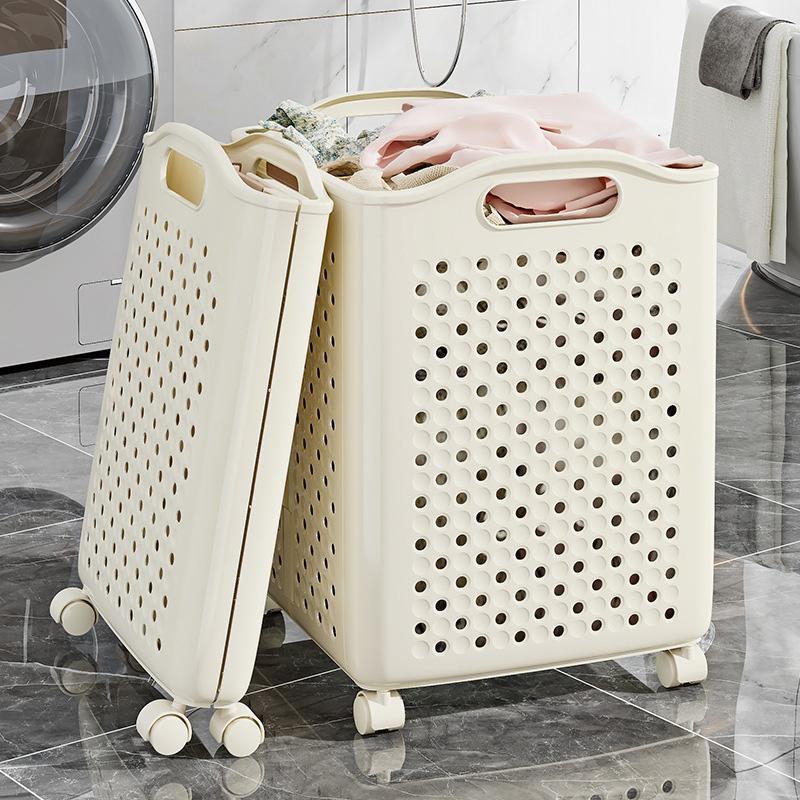 Foldable Laundry Basket, 1 Count Large Capacity Household Dirty Clothes Basket with Wheel, Home Organizer for Bathroom, Laundry Room