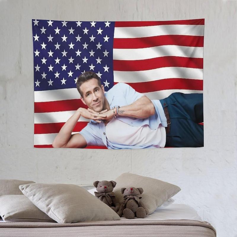 Ryan American Stars Tapestry Stars Reynolds Flag Tapestry Suitable for College Dormitory Bedroom Living Room Office Party Decoration Gift Style