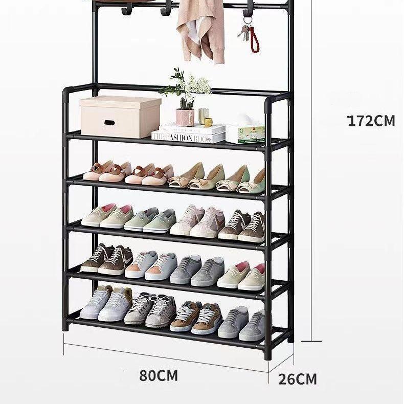 simple floor standing clothes and hat rack, shoe rack integrated DIY household shoe and hat cabinet bracket, bedroom, living room hanging clothes rack, shoe rack