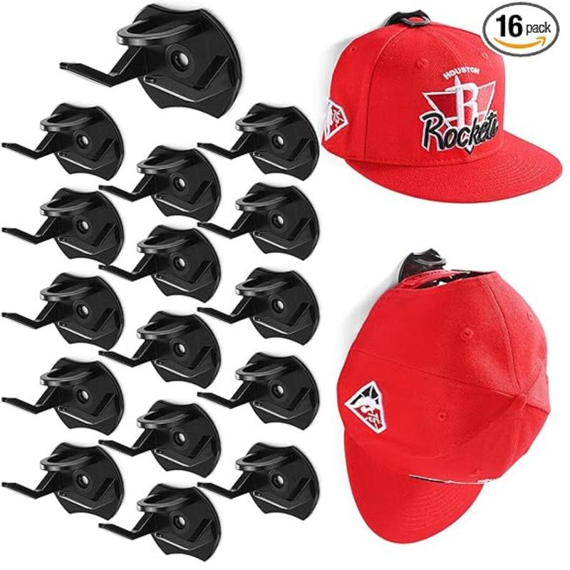 Adhesive Hat Rack for Wall Baseball Caps, 16 Pack Hooks for Hats, Strong Hold hat Wall Organizer, Minimalist hat Display Rack, No Drilling Hat Racks for Door,Bedroom,Closet