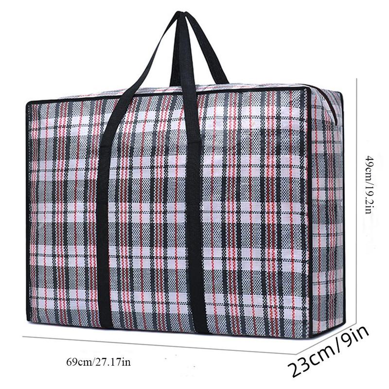 Plaid Pattern Large Capacity Woven Bag, 1 Count Portable Waterproof Travel Storage Bag for Clothes, Bedding, Quilt, Blanket, Toys