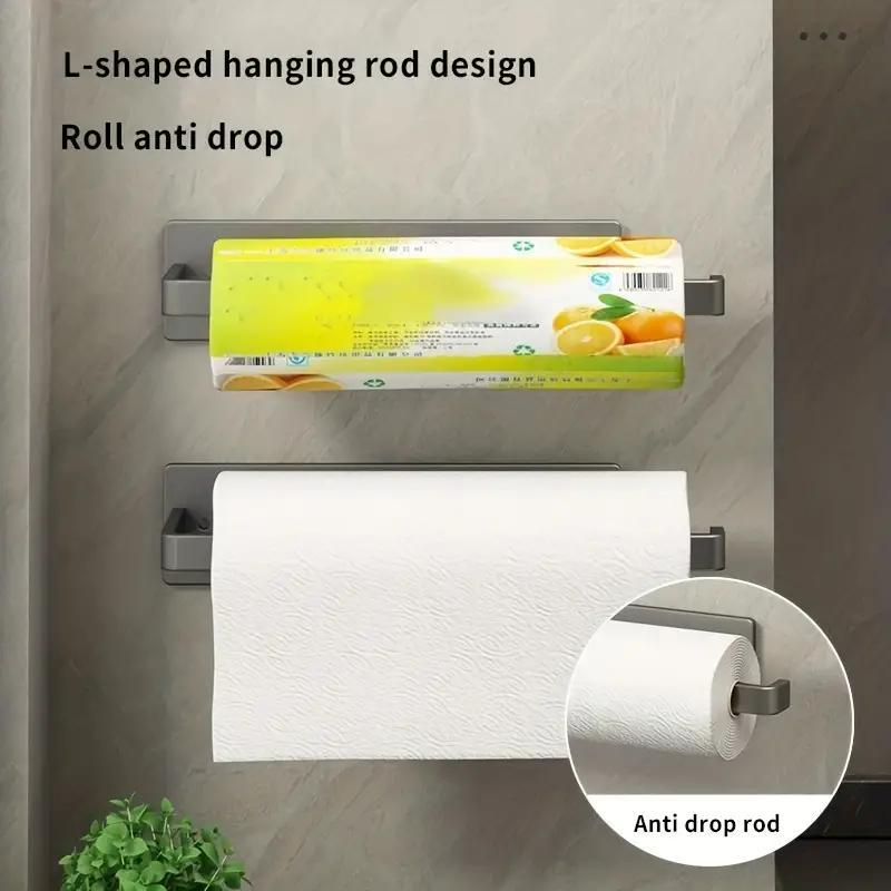 Wall Mounted Kitchen Tissue Holder, 1 Count Kitchen Roll Hanger, Carbon Steel Cling Film Holder, Punch-free Paper Towel Holder, Household Items