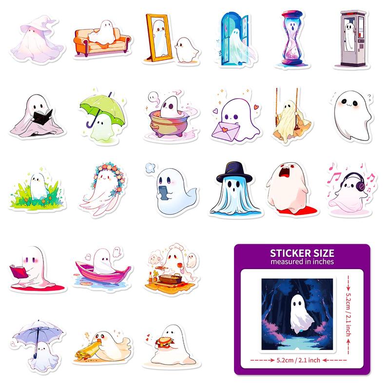 50pcs Cute Cartoon Ghost Pattern Sticker, Naughty Stickers, Creative Multi-purpose Sticker for Diy Craft, Waterproof Decorative Sticker for Car Bike Laptop Phone Luggage Guitar Water Bottle