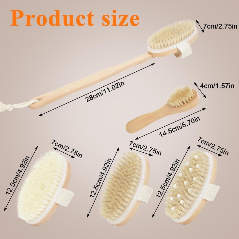 Dry Brushing  Brush Set  Long Handle with 3 Detachable Heads,  Brush, Scrubber  Bristle Exfoliator for Lymphatic Drainage and Cellulite, Scrubber for Shower