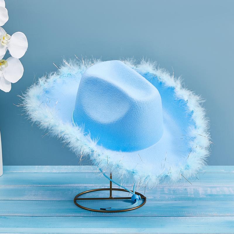 Cowgirl Hat for Women Cowboy Hats Fluffy Feather Brim Cowgirl Accessories for Cosplay Costume Party Halloween Carnival