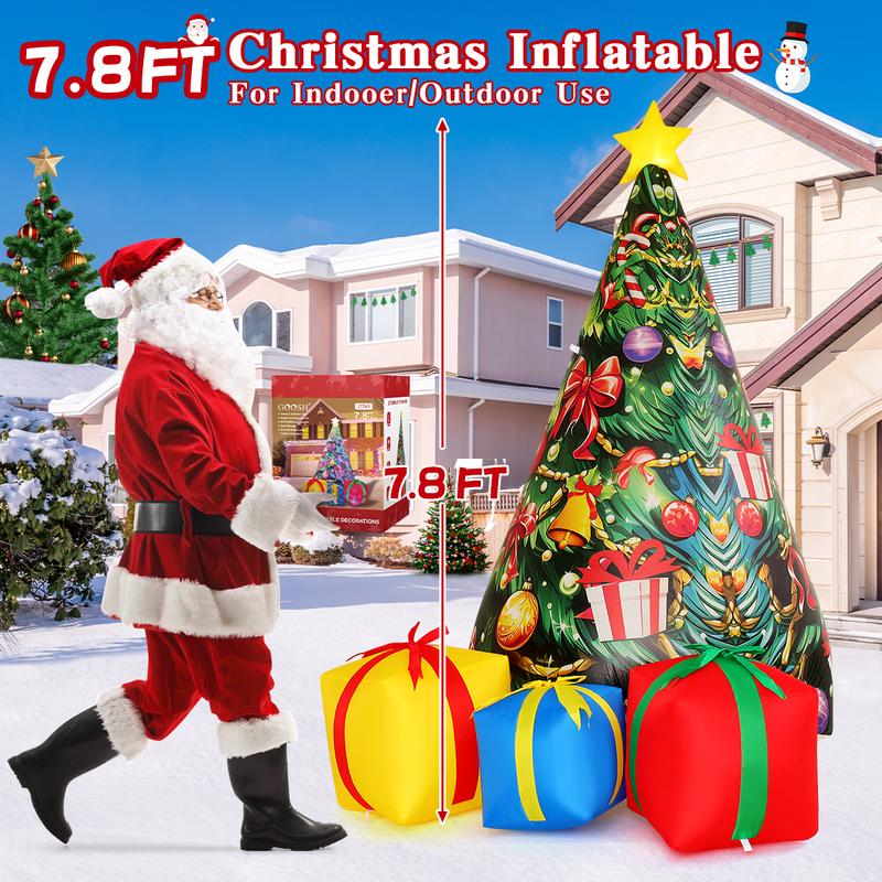 GOOSH 7.8 FT Christmas Inflatables Tree with Built-in LEDs for Outdoor Decorations - Fast Inflation and Certified Safety