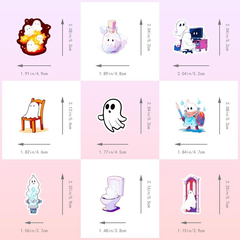 50pcs Cute Cartoon Ghost Pattern Sticker, Naughty Stickers, Creative Multi-purpose Sticker for Diy Craft, Waterproof Decorative Sticker for Car Bike Laptop Phone Luggage Guitar Water Bottle