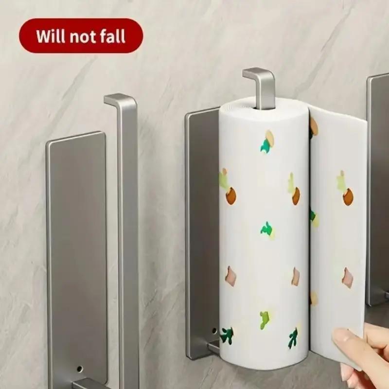 Wall Mounted Kitchen Tissue Holder, 1 Count Kitchen Roll Hanger, Carbon Steel Cling Film Holder, Punch-free Paper Towel Holder, Household Items