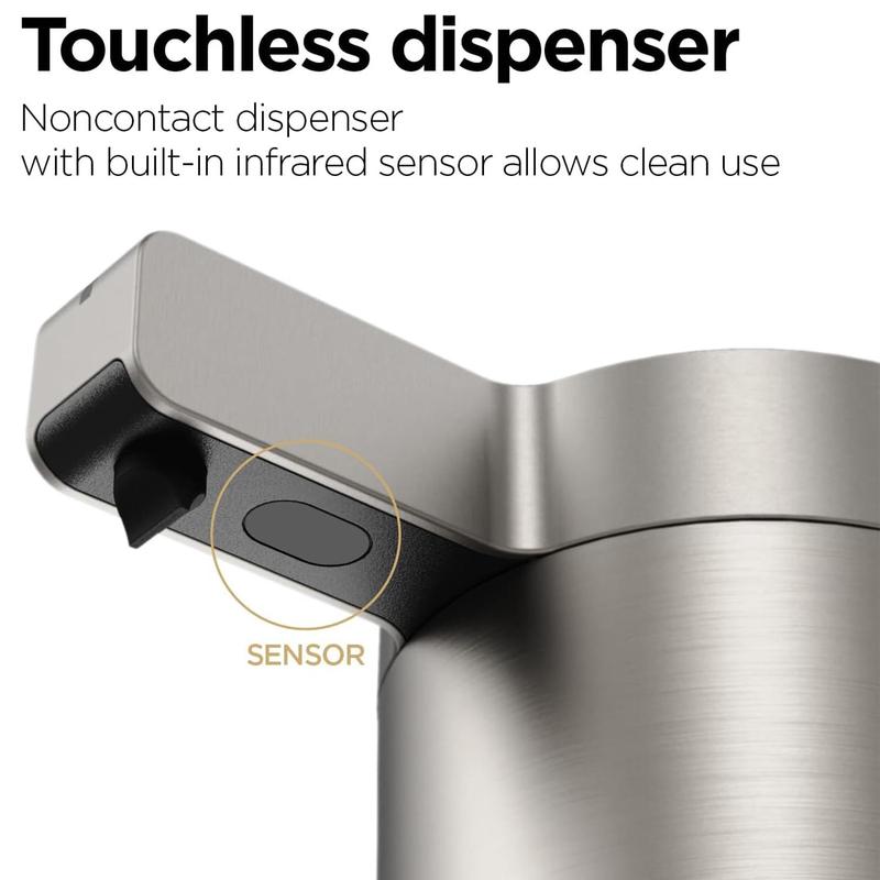 Stainless Steel Automatic Soap Dispenser, 1 Count Touchless Electric Sensor Hand Free Liquid Soap Dispenser with 3 Adjustable Dosage Control, Type-C Rechargeable