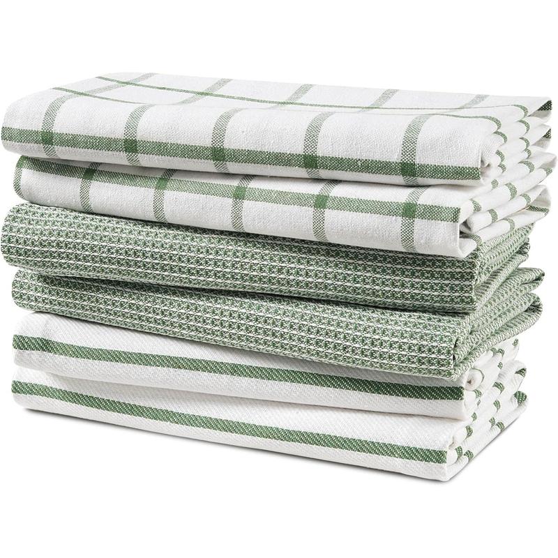 Kitchen Towels Set - Pack of 6 Cotton Dish Towels for Drying Dishes, 18”x 28”, Kitchen Hand Towels, Absorbent Tea Towels, Dish Towels for Kitchen, Quick Drying Kitchen Towel Set - Olive