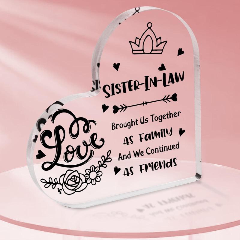 Heart Shaped Letter & Heart Pattern Acrylic Plaque, 1 Count Transparent Desk Decoration Sign, Home Decor Ornament, Birthday Gift for Sister