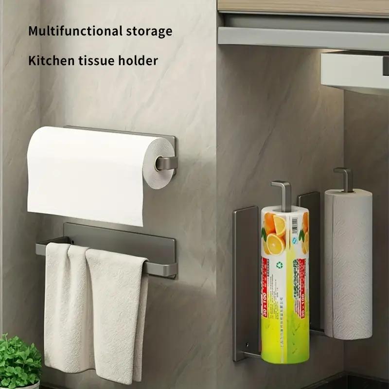 Wall Mounted Kitchen Tissue Holder, 1 Count Kitchen Roll Hanger, Carbon Steel Cling Film Holder, Punch-free Paper Towel Holder, Household Items