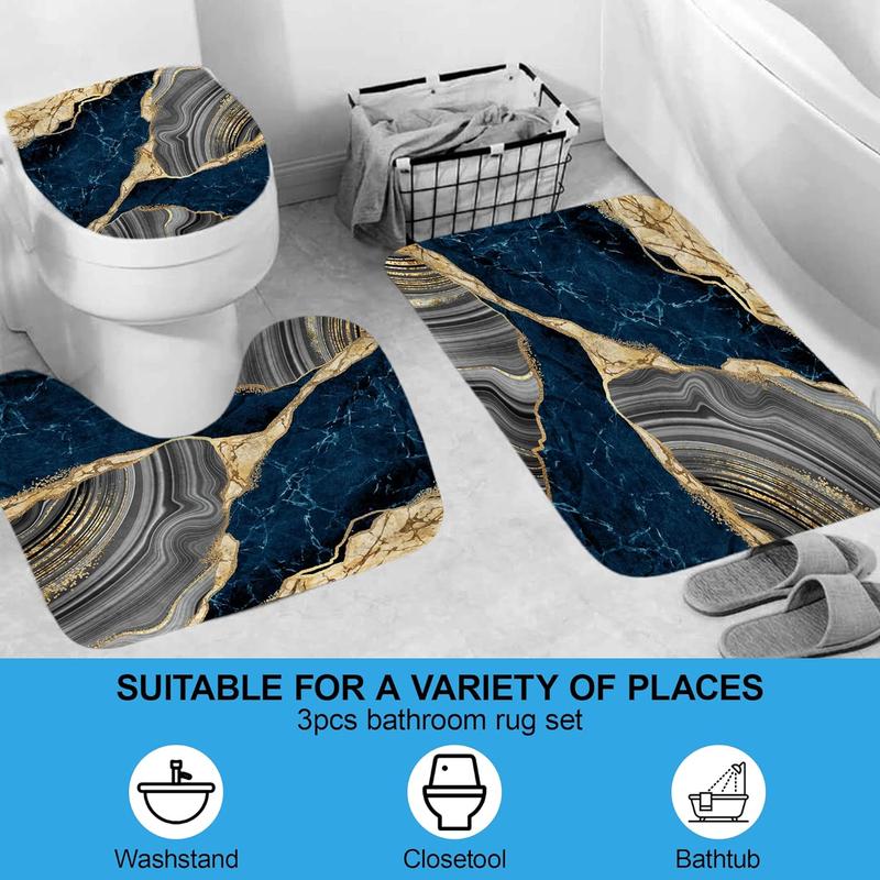 4Pcs Marble Shower Curtain Sets with 12 Hooks - Luxury Bathroom Decor Sets Traditional Waterproof