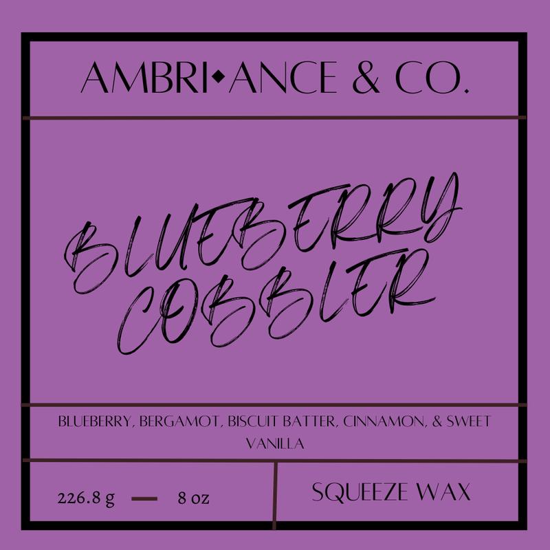 Blueberry Cobbler Scented Squeeze Wax Melt 8oz Squeezable Pouch. Ambri-ance & Co bakery scent. Long Lasting Scent.