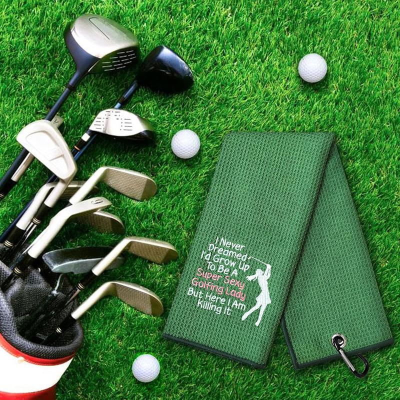 Super Sexy Golfing Lady Funny Golf Towel, Embroidered Green Golf Towels for Golf Bags with Clip, Golf Gifts for Men Woman, Birthday Gifts for Golf Fan, Retirement Gift, Mom Golf Towel