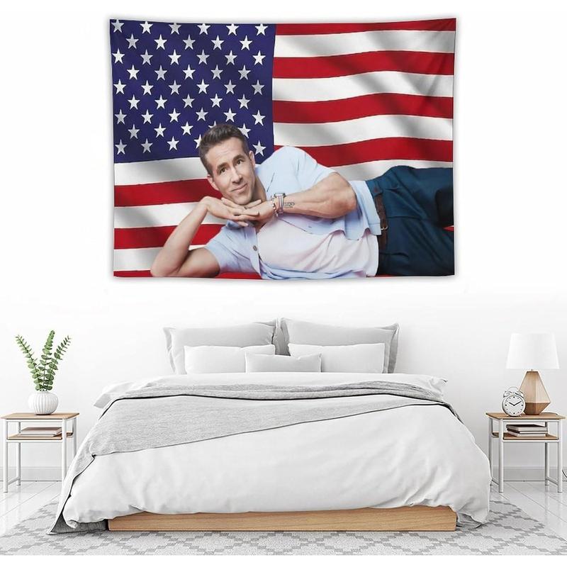 Ryan American Stars Tapestry Stars Reynolds Flag Tapestry Suitable for College Dormitory Bedroom Living Room Office Party Decoration Gift Style