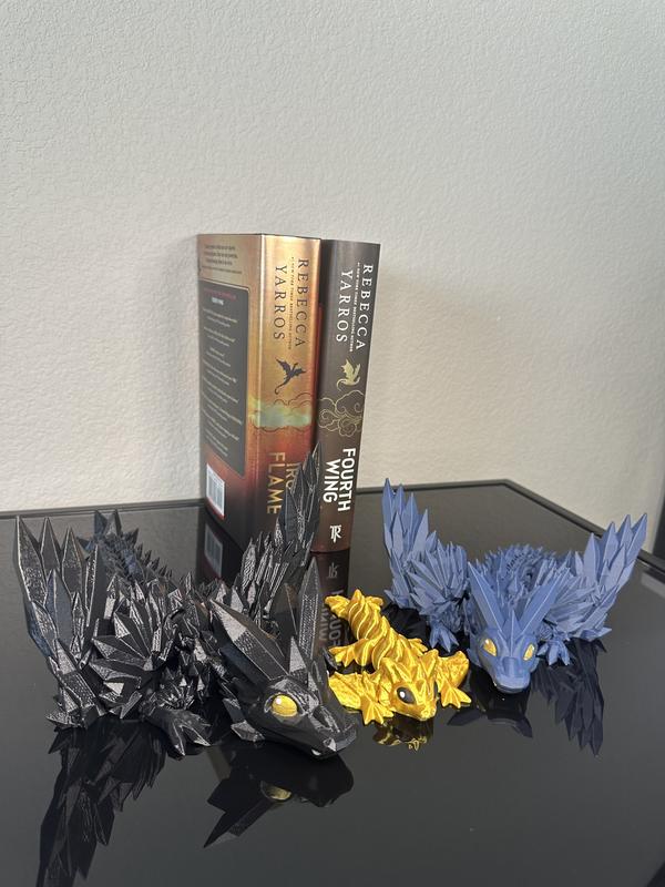 Black, Navy Blue, and Gold Dragon Combo Set | Articulating Dragons | Bookshelf Decor