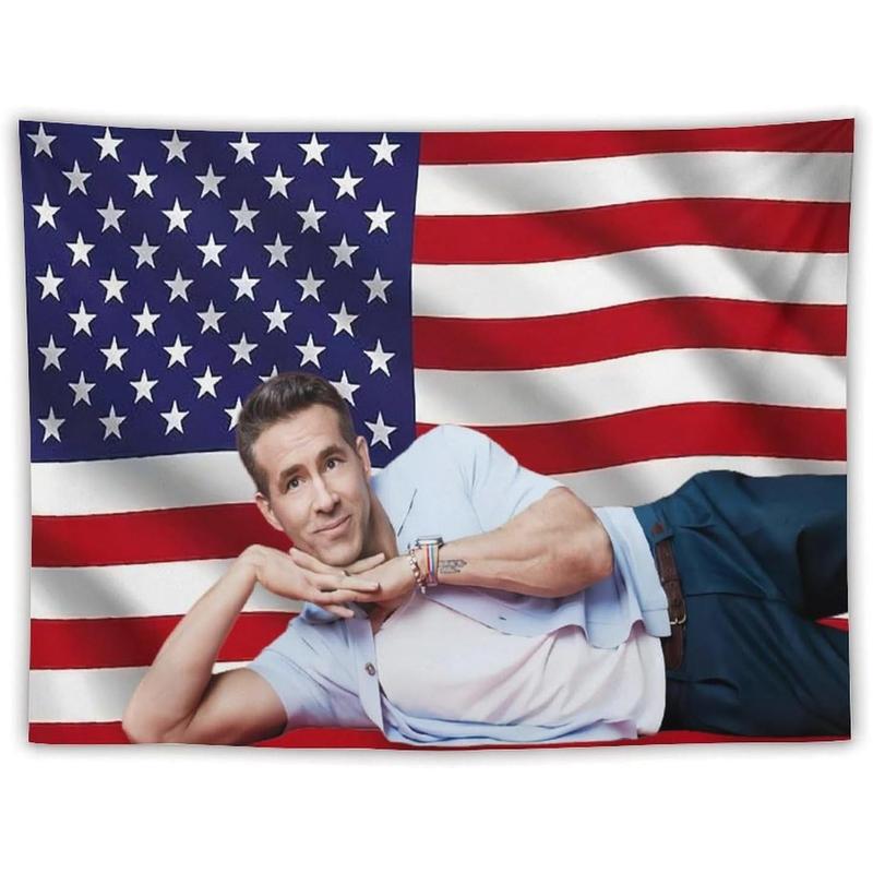 Ryan American Stars Tapestry Stars Reynolds Flag Tapestry Suitable for College Dormitory Bedroom Living Room Office Party Decoration Gift Style