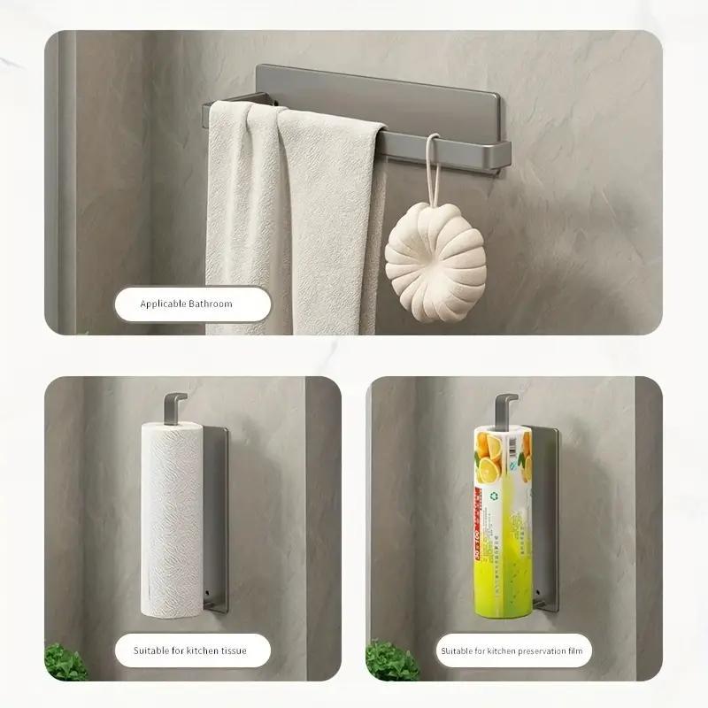 Wall Mounted Kitchen Tissue Holder, 1 Count Kitchen Roll Hanger, Carbon Steel Cling Film Holder, Punch-free Paper Towel Holder, Household Items