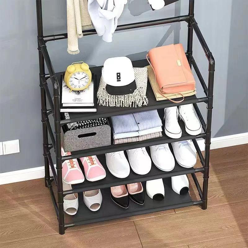 simple floor standing clothes and hat rack, shoe rack integrated DIY household shoe and hat cabinet bracket, bedroom, living room hanging clothes rack, shoe rack