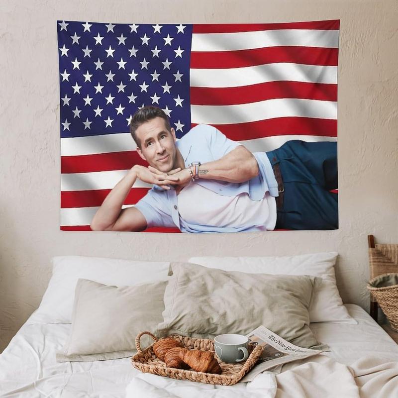 Ryan American Stars Tapestry Stars Reynolds Flag Tapestry Suitable for College Dormitory Bedroom Living Room Office Party Decoration Gift Style