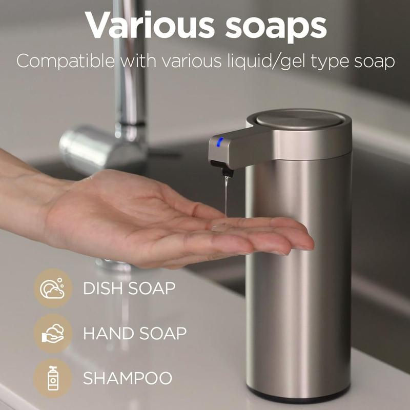 Stainless Steel Automatic Soap Dispenser, 1 Count Touchless Electric Sensor Hand Free Liquid Soap Dispenser with 3 Adjustable Dosage Control, Type-C Rechargeable