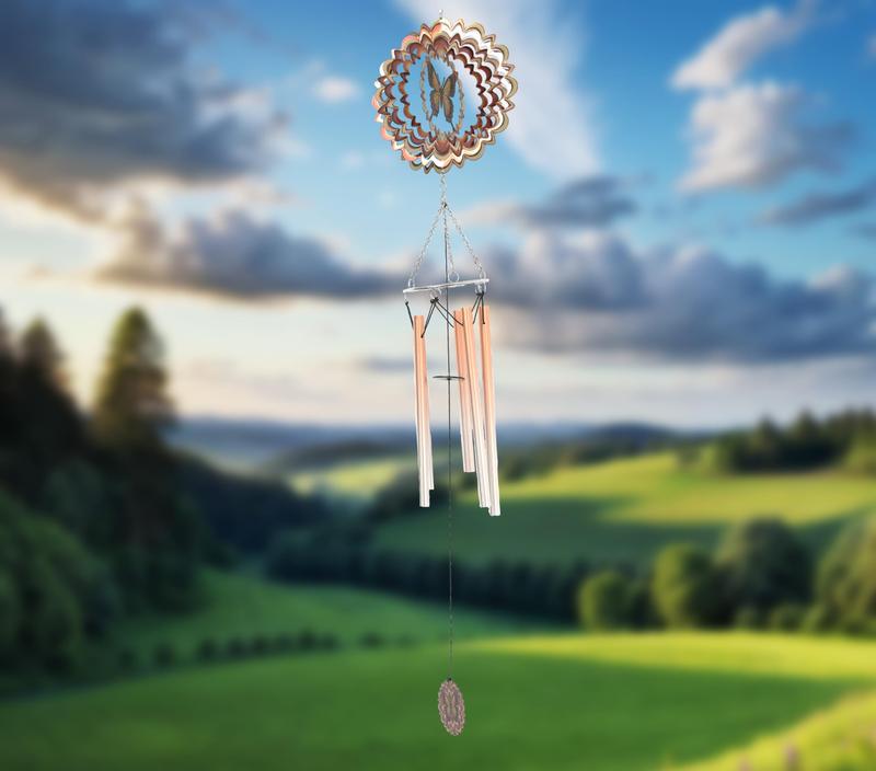 LAUDAWSUN Sympathy Wind Chimes for Outside with 3D Kinetic Wind Spinner and Large Butterfly Design, Memorial Wind Chimes for Loss of Loved One